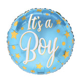 17 inch Its A Boy Blue Gold Stars Dots Foil Balloon 20